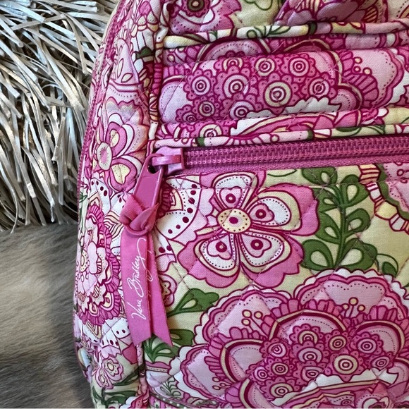 Vintage VERA BRADLEY Pink Petals 2006 Bowler Bag Handles Zipper Green Floral Y2K - Picture 8 of 16